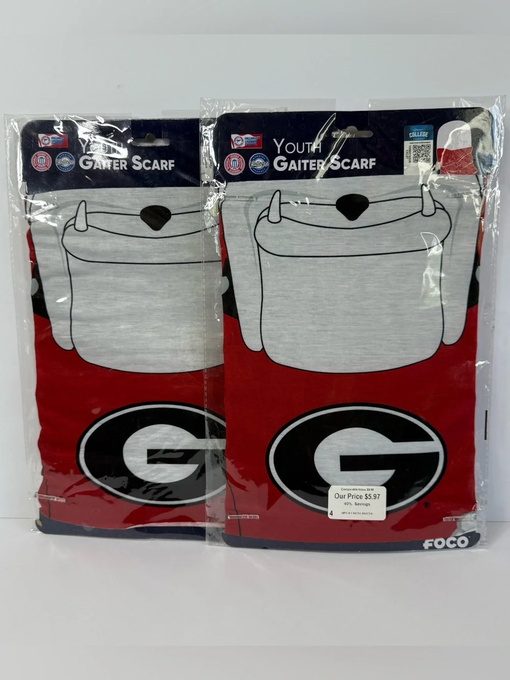 ⁠ 🧨 5/$25 NWT Georgia Bulldogs Youth Gaiter Scarf FOCO NCAA Face Mask Cover